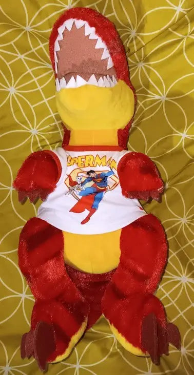 Build a Bear Red Raptor Stuffed Animal Toys Dinosaur T-Rex 19’’ Superman Shirt On - Collectibles
