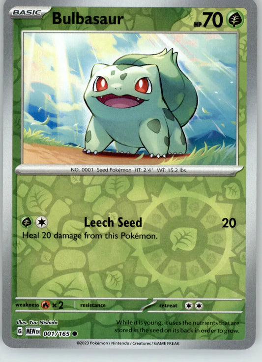 Bulbasaur - 151 - 001/165 - Reverse Holo NM Pokemon - Pokémon Card Single