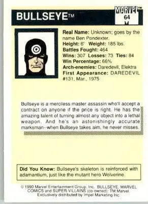 Bullseye - 1990 Impel Marvel Universe - #64 - Non_sport - Non-Sports Card Single