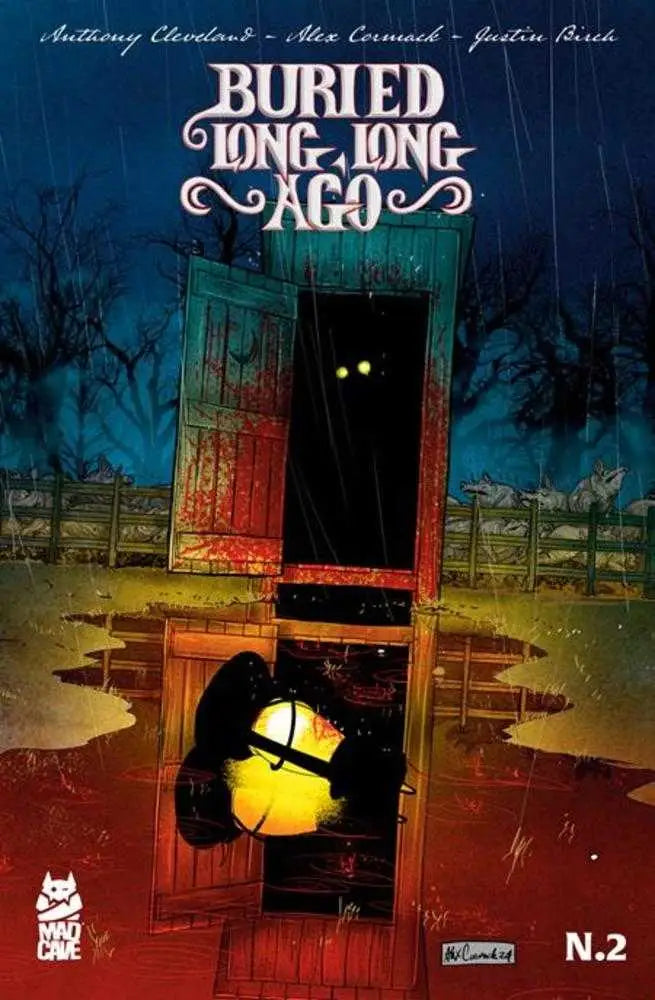 Comic book cover of buried long long ago with spooky open doorway in Buried Long Long Ago #2