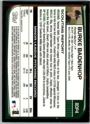 Burke Badenhop - 2008 Bowman Chrome Draft Picks & Prospects - #BDP4 - RC AUTO - Baseball Card Single