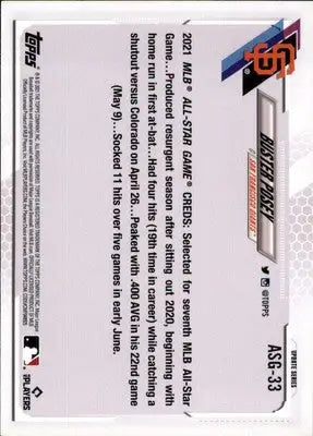 Buster Posey 2021 Topps Update 2021 MLB All-Stars #ASG-33 San Francisco Giants - Baseball Card Single