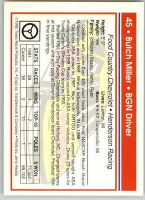 Butch Miller - 1992 Traks - #45 - Racing - Racing Card Single