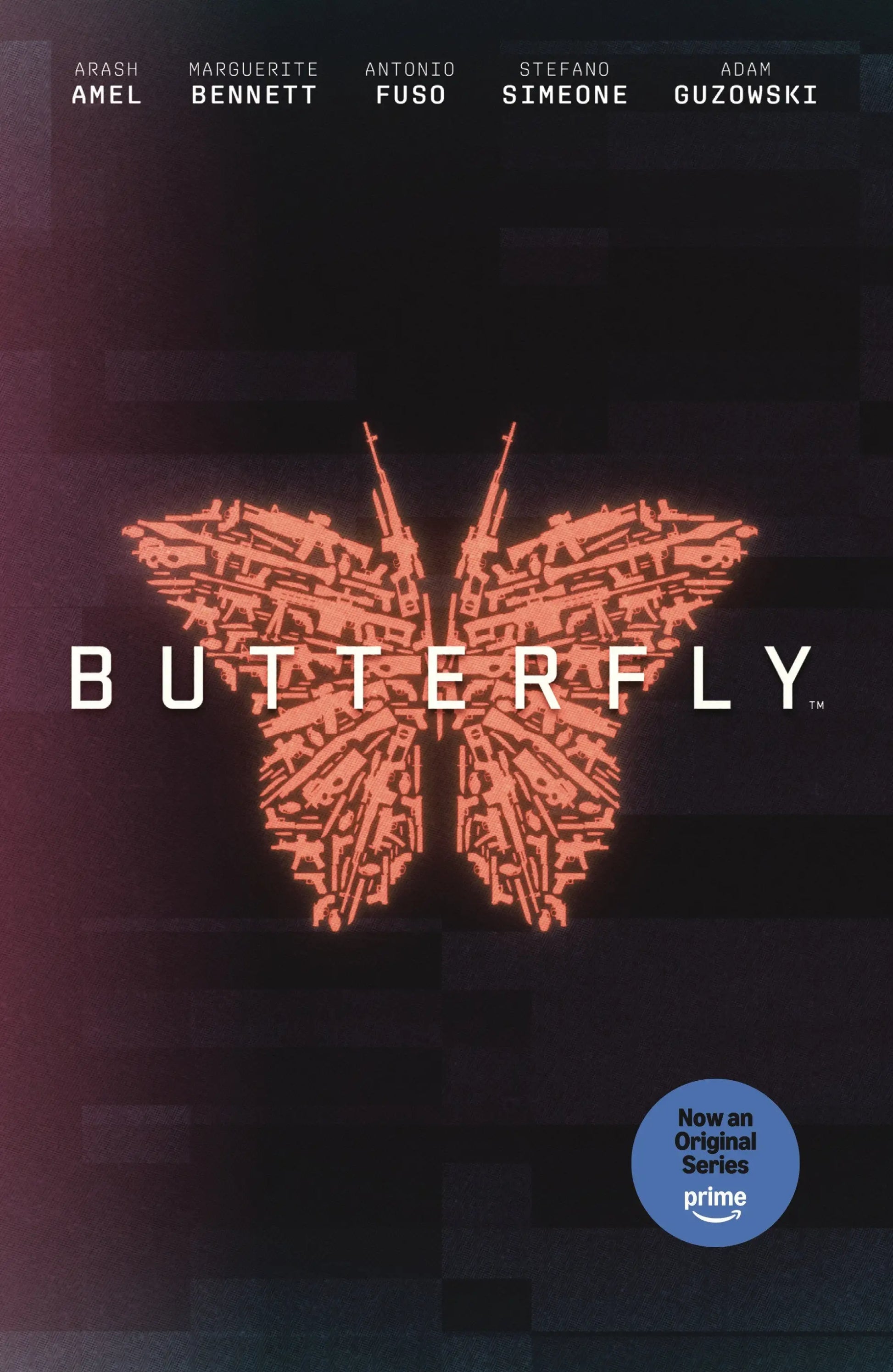 Dark thriller movie poster for Butterfly, now a Prime TV series with firearm butterfly outline