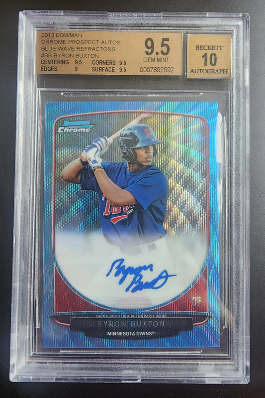 Byron Buxton 2013 Bowman Chrome Autograph Blue Wave Refractor 38/50 BGS 9.5 Gem Mint 10 Auto - Baseball Card Single
