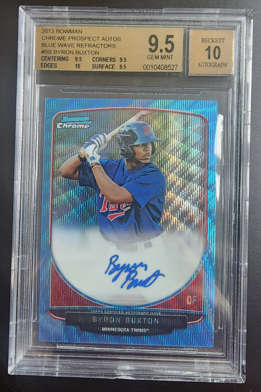 Byron Buxton 2013 Bowman Chrome Autograph Blue Wave Refractor 42/50 BGS 9.5 Gem Mint 10 Auto - Baseball Card Single