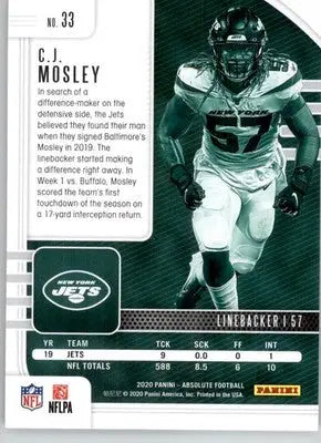 C.J. Mosley - 2020 Panini Absolute - #33 - Retail Football - Football Card Single