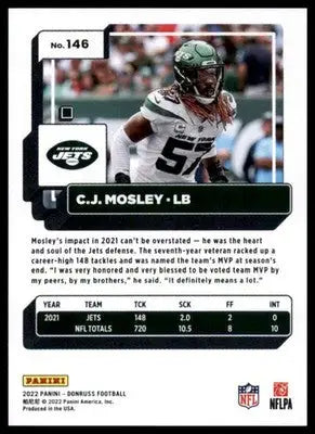 C.J. Mosley 2022 Donruss #146 New York Jets - Football Card Single