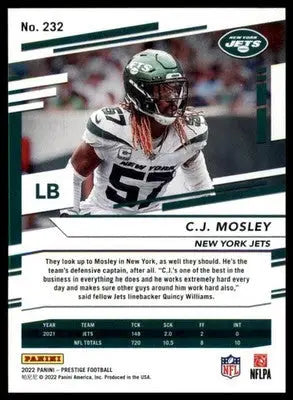 C.J. Mosley 2022 Panini Prestige #232 New York Jets - Football Card Single
