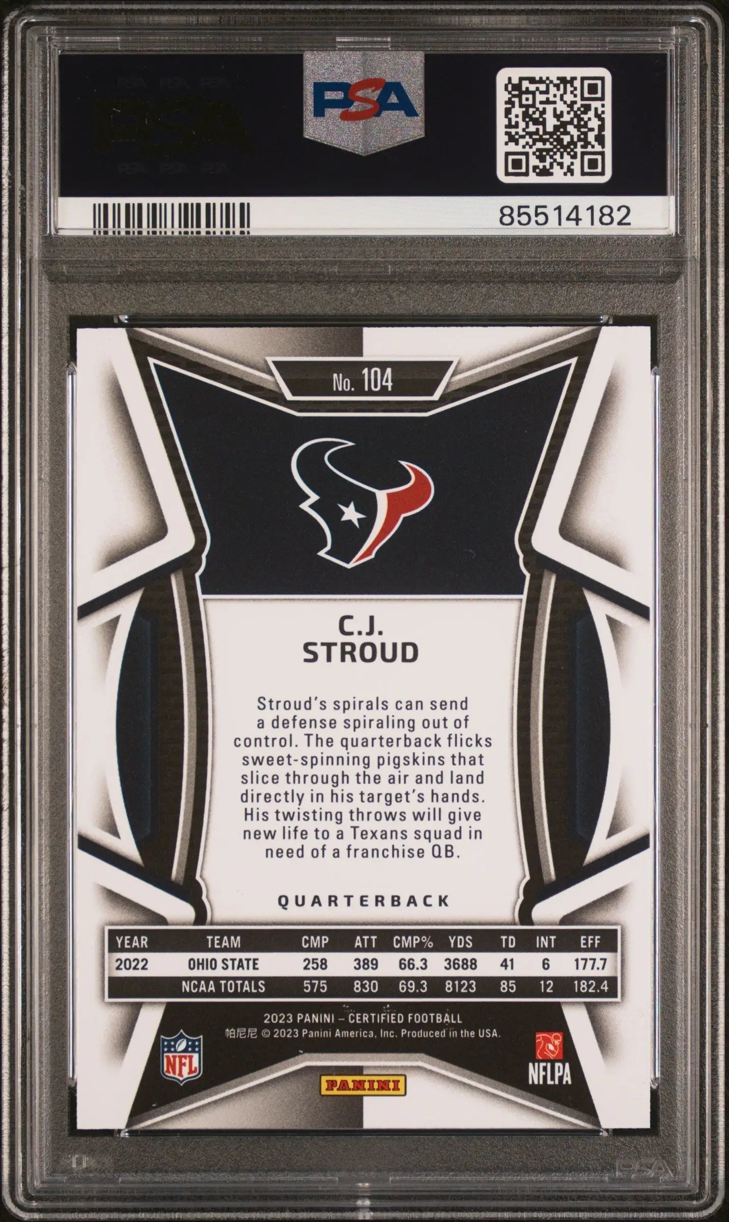 C.J. Stroud 2023 Certified #104 Mirror Purple #6/10 PSA 10 Gem Mint - Football Card Single
