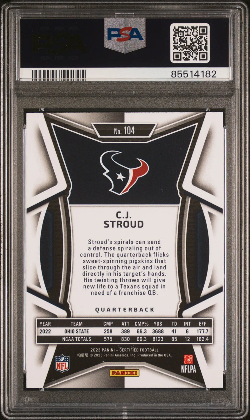 C.J. Stroud 2023 Certified #104 Mirror Purple #6/10 PSA 10 Gem Mint - Football Card Single