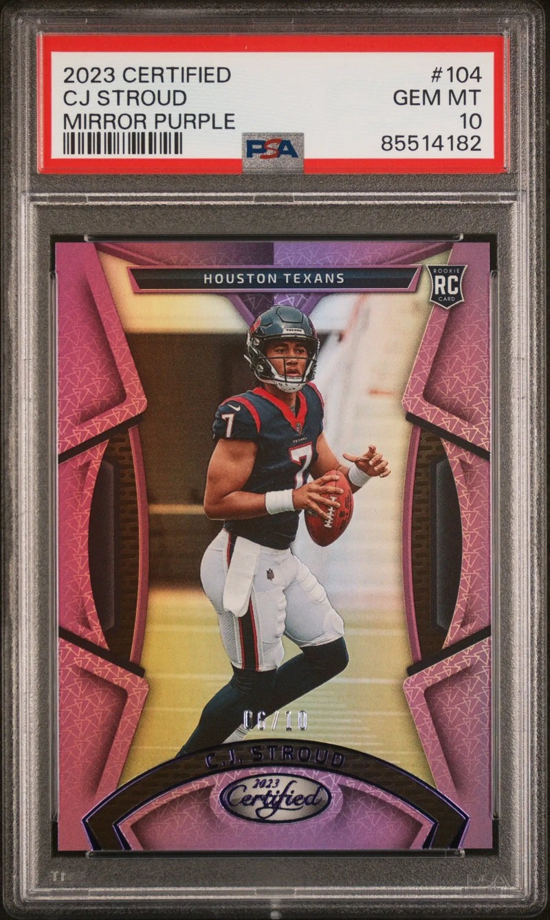 C.J. Stroud 2023 Certified #104 Mirror Purple #6/10 PSA 10 Gem Mint - Football Card Single