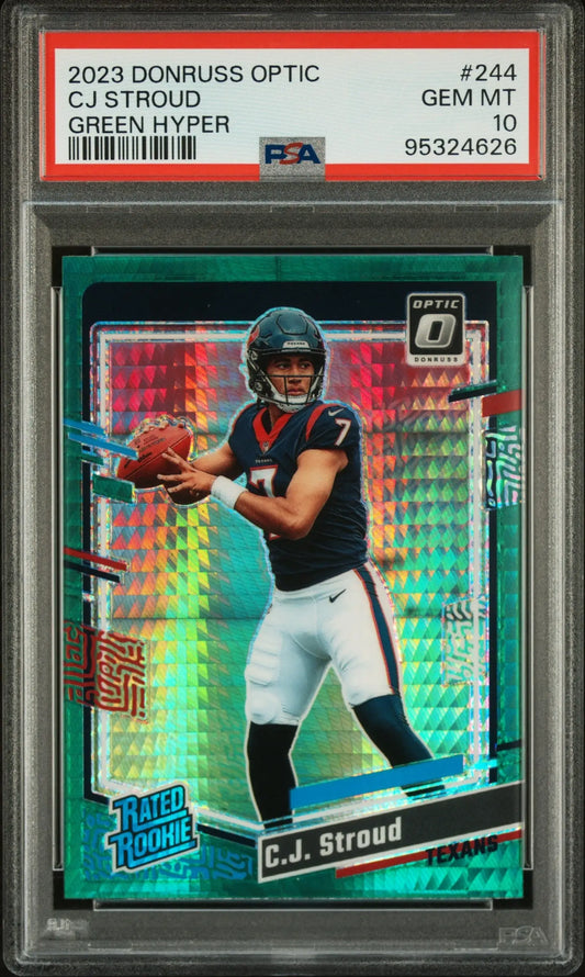 C.J. Stroud 2023 Donruss Optic #244 Green Hyper PSA 10 Gem Mint - Football Card Single