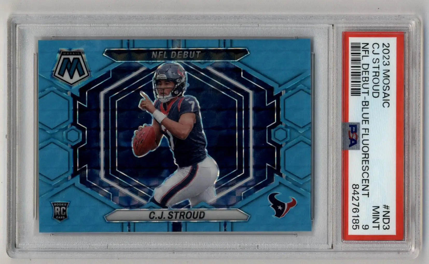 C.J Stroud 2023 Mosaic NFL Debut Blue Fluorescent 02/15 PSA 9 Mint - Football Card Single