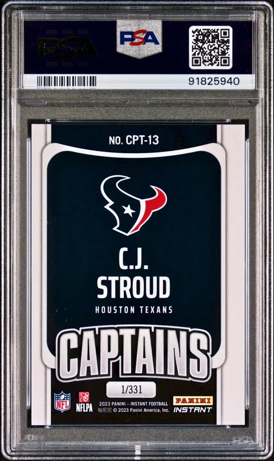 C.J. Stroud 2023 Panini NFL Captain #13 Football Card Houston Texans 1/331 PSA 8