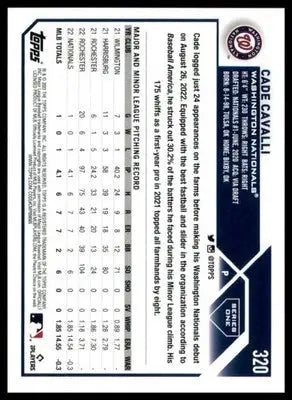 Cade Cavalli Rookie 2023 Topps #320 Washington Nationals - Baseball Card Single