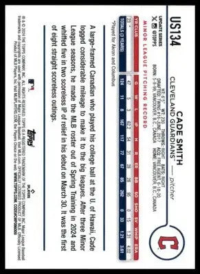Cade Smith Rookie 2024 Topps Update #US134 Cleveland Guardians - Baseball Card Single
