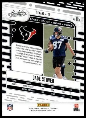 Cade Stover Rookie 2024 Panini Absolute Retail #185 Houston Texans - Football Card Single