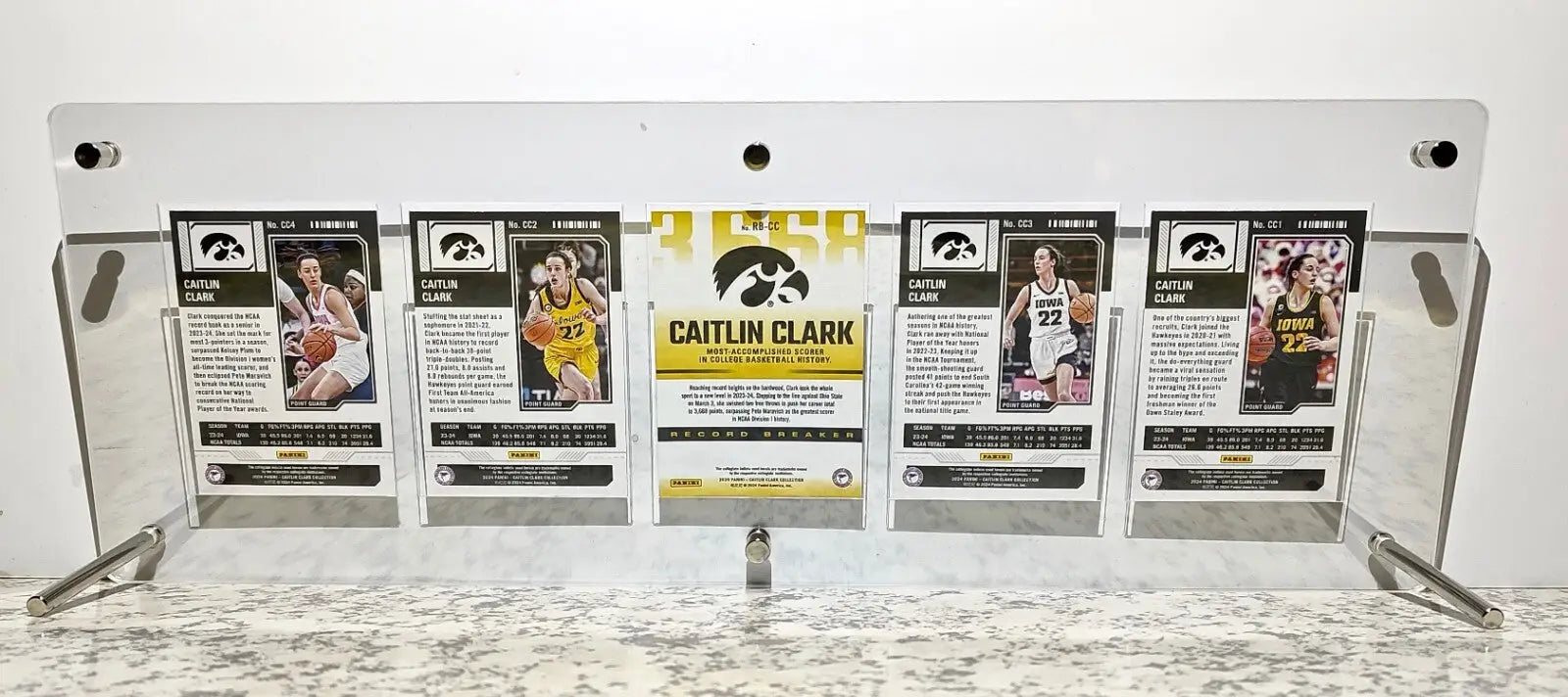 Caitlin Clark 2024 Panini Foil Basketball Cards Set of 5 with Acrylic Display - Basketball Card Single