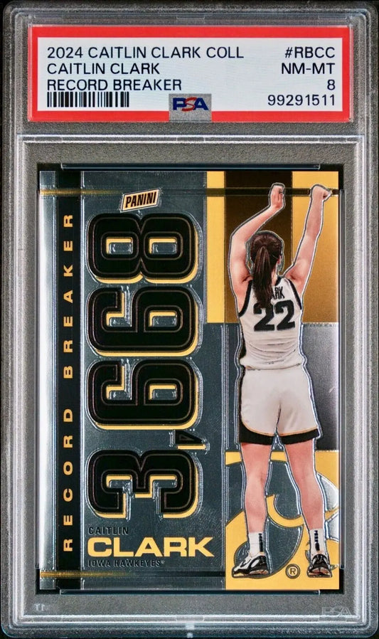 Caitlin Clark 2024 Panini Record Breaker #RB-CC Basketball Card PSA 8 - Basketball Card Single