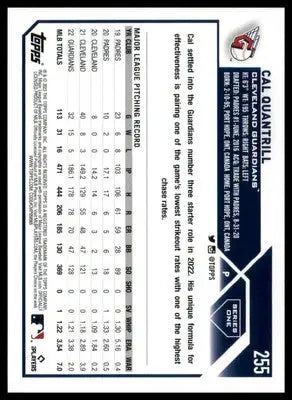 Cal Quantrill 2023 Topps #255 Cleveland Guardians - Baseball Card Single