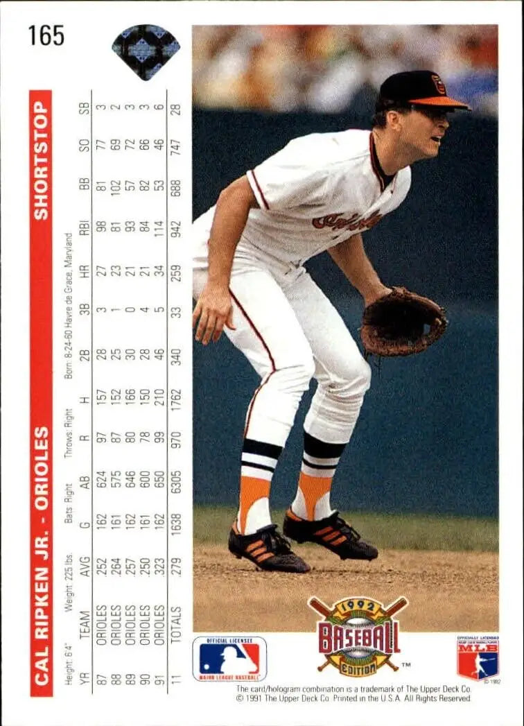 Cal Ripken 1992 Upper Deck MLB #165 Baseball Card Baltimore Orioles - Baseball Card Single