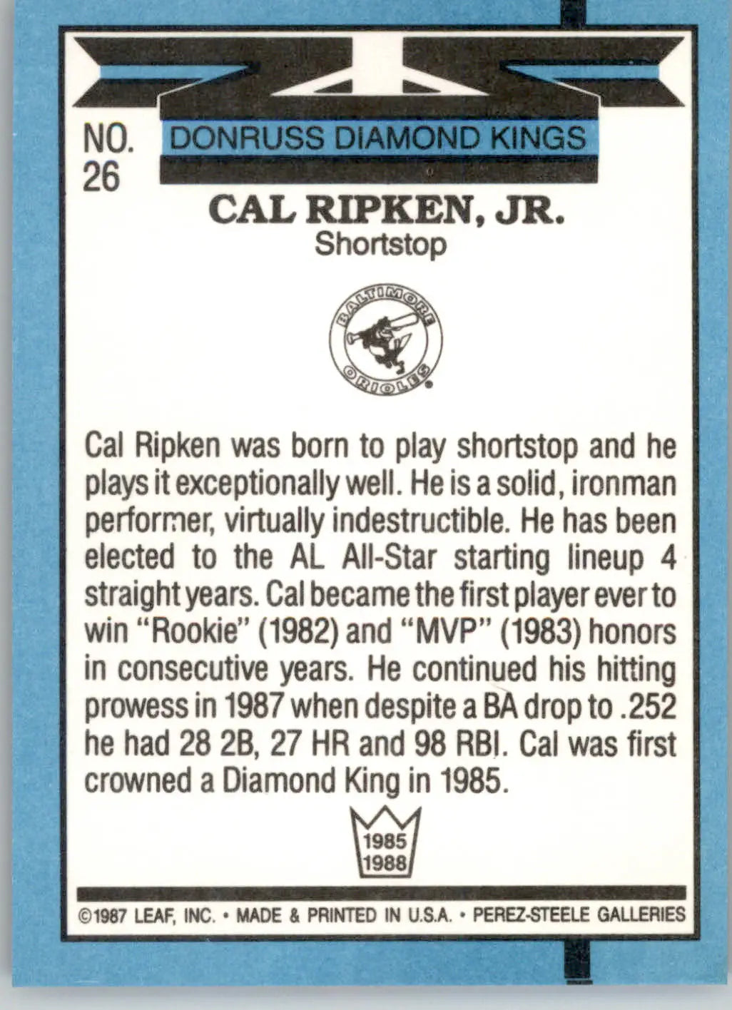 Cal Ripken Jr. - 1988 Donruss - #26 - Baseball