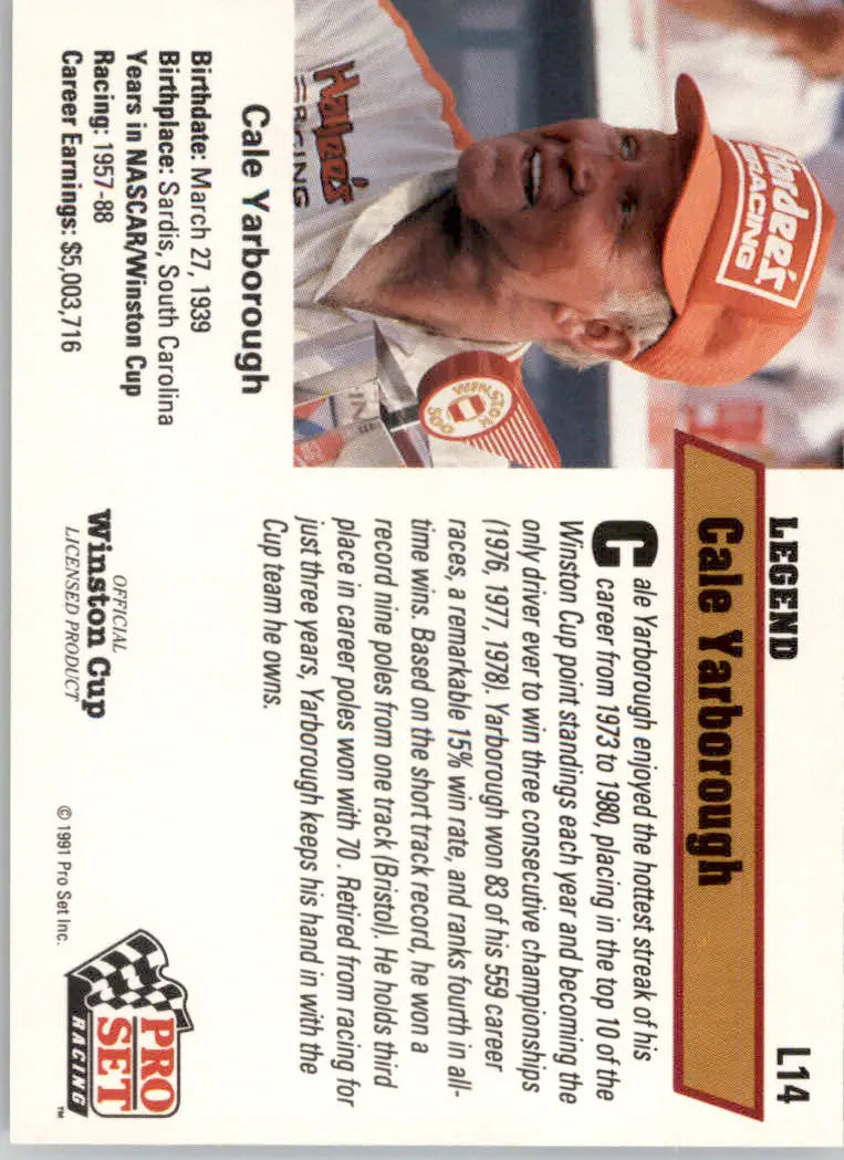 Cale Yarborough - 1991 Pro Set - #L14 - Legends Racing - Racing Card Single