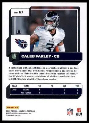 Caleb Farley 2022 Donruss #67 Tennessee Titans - Football Card Single