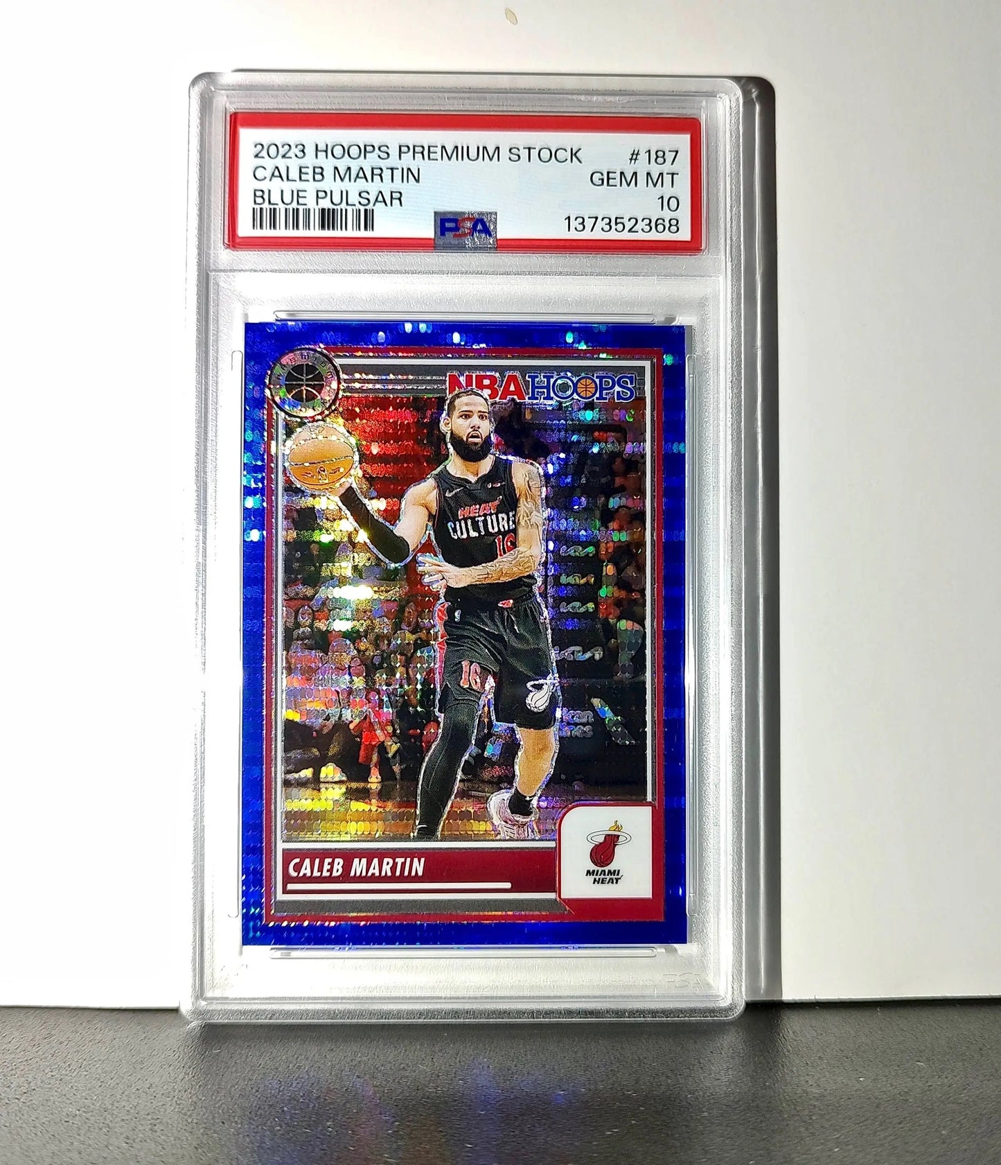 Caleb Martin 2023 Panini Hoops Premium #187 30/75 Blue Pulsar PSA 10 Gem Mint