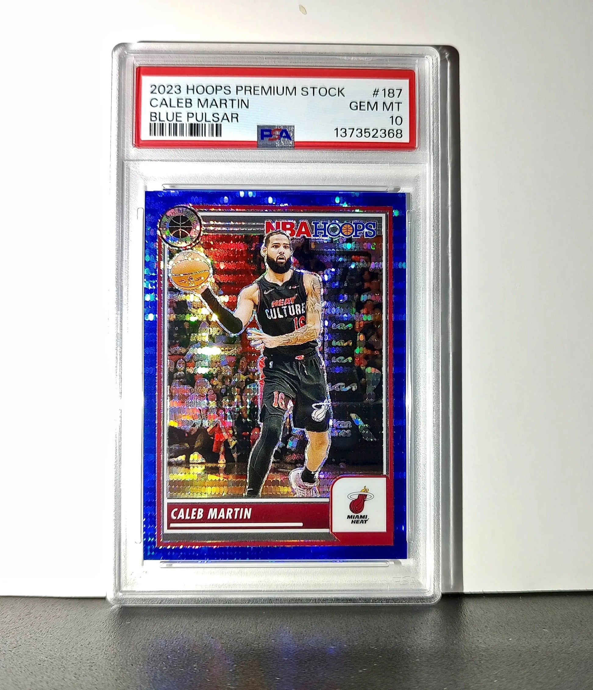 Caleb Martin 2023 Panini Hoops Premium #187 30/75 Blue Pulsar PSA 10 Gem Mint