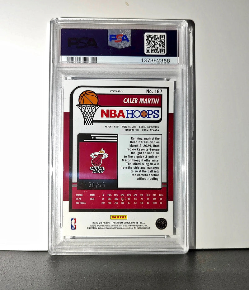 Caleb Martin 2023 Panini Hoops Premium #187 30/75 Blue Pulsar PSA 10 Gem Mint