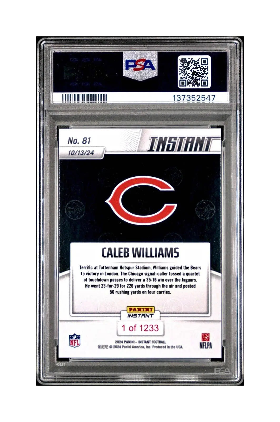 Caleb Williams Rookie 2024 Panini Instant NFL #81 PSA 10 Gem Mint
