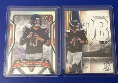 Caleb Williams rookie football cards in protective cases from Caleb Williams Rookie Lot
