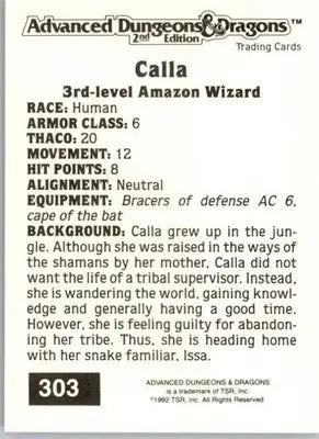 Calla - 1992 TSR Advanced Dungeons & Dragons - #303 - Non_sport - Non-Sports Card Single