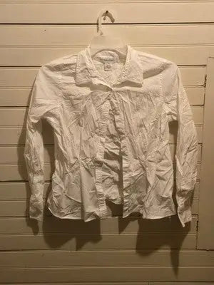 Calvin Klein Shirt Womens 10 White Long Sleeve Button Front Collared Blouse - Apparel