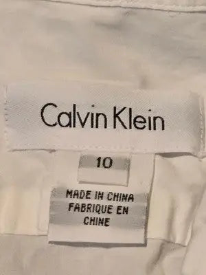 Calvin Klein Shirt Womens 10 White Long Sleeve Button Front Collared Blouse - Apparel