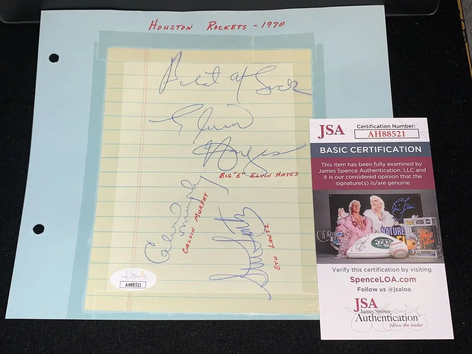 Signed page of Houston Rockets legends Calvin Murphy and Elvin Hayes memorabilia