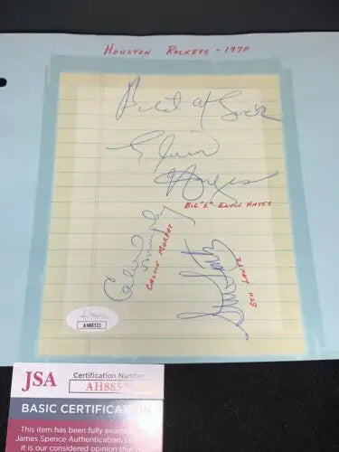 Signed page featuring Elvin Hayes and Calvin Murphy Houston Rockets memorabilia