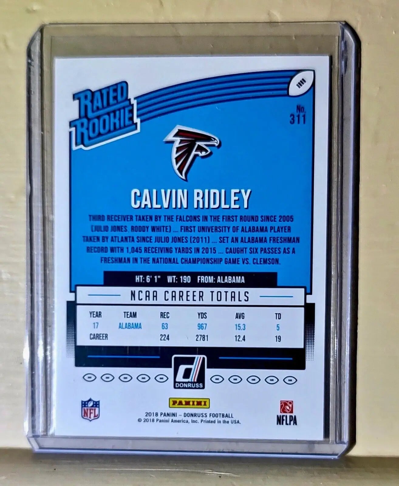 Calvin Ridley 2018 Panini Donruss Rated Rookie NFL #311 Football Card Falcons