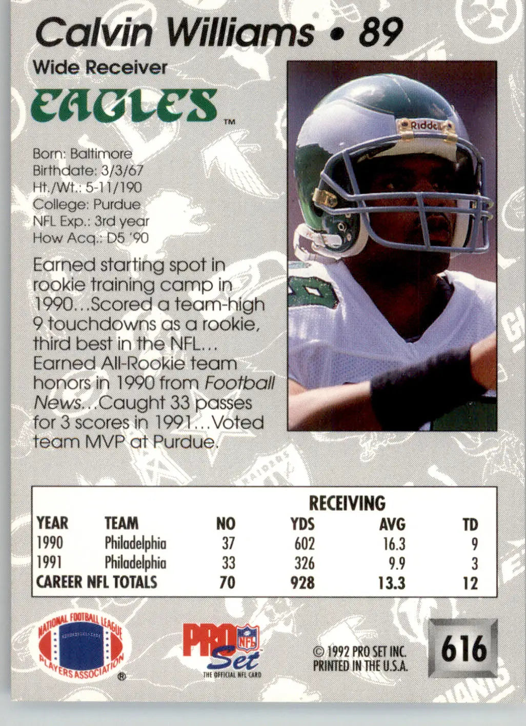 Calvin Williams - 1992 Pro Set - #616 - Football - Football Card Single