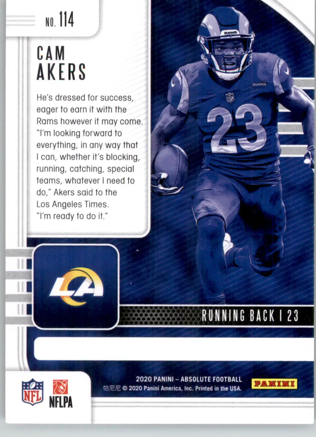 Cam Akers - 2020 Panini Absolute - #114 - RC Retail Football - Football Card Single