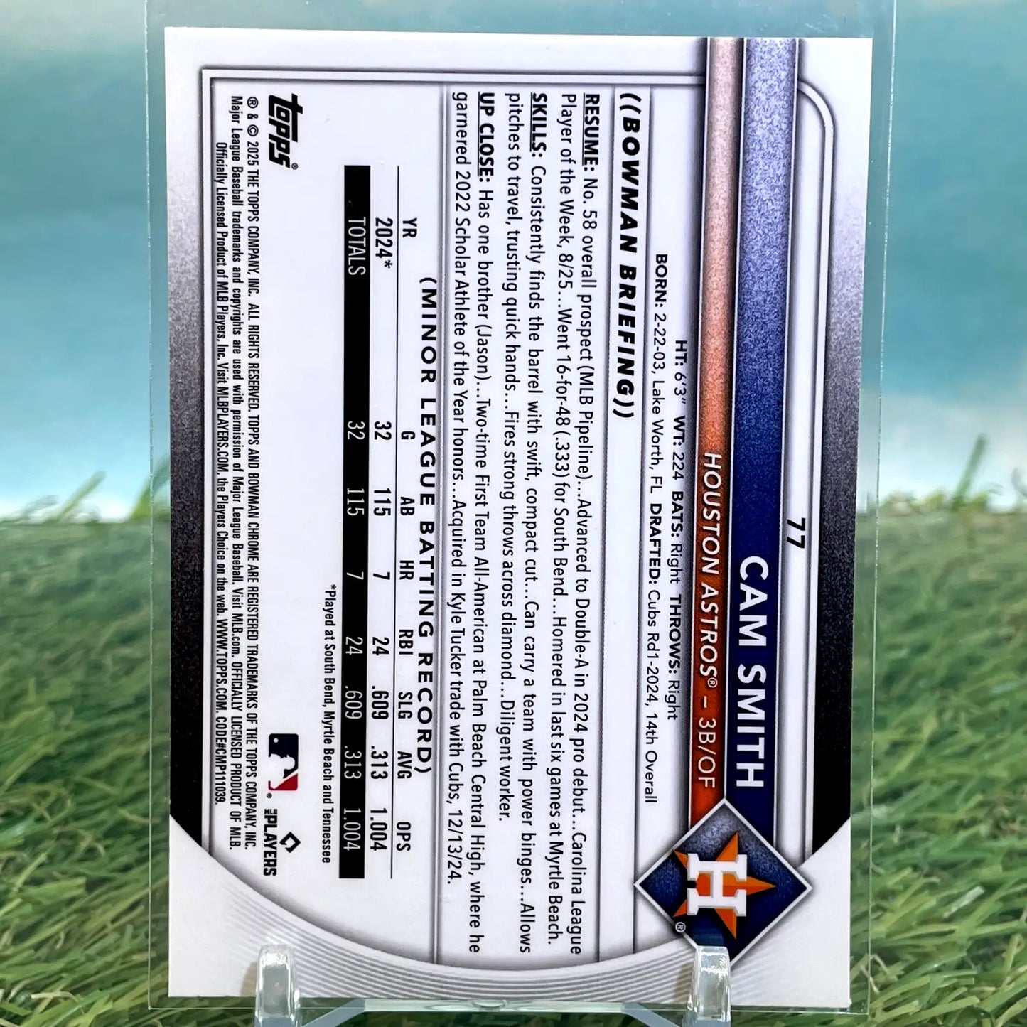 Cam Smith RC Mojo Refractor 2025 Bowman Chrome #77 Houston Astros Rookie - Baseball Card Single
