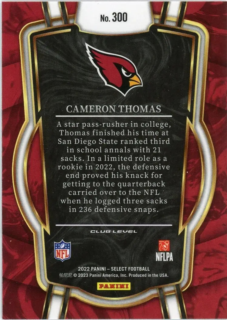 Cameron Thomas Rookie 2022 Panini Select Club #300 Arizona Cardinals Football - Football Card Single