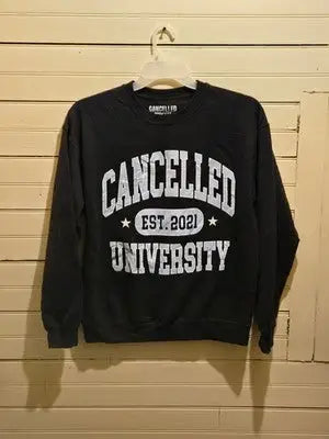 Cancelled Podcast Sweatshirt Unisex M Black Crewneck Graphic University EST 2021 - Apparel