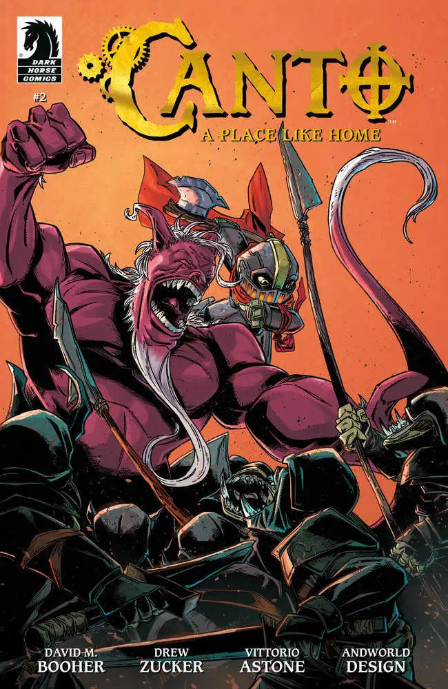 Comic book cover of Canto A Place Like Home #2 featuring a purple warrior battling enemies