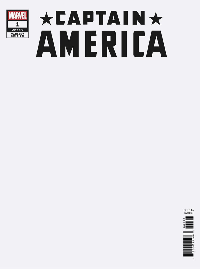 Captain America comic book cover featuring a blank cover variant, perfect for collectors