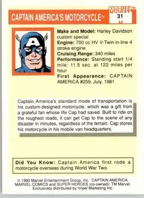 Captain America - 1990 Impel Marvel Universe - #31 - Non_sport - Non-Sports Card Single