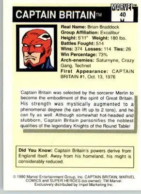 Captain Britian - 1990 Impel Marvel Universe - #40 - Non_sport - Non-Sports Card Single