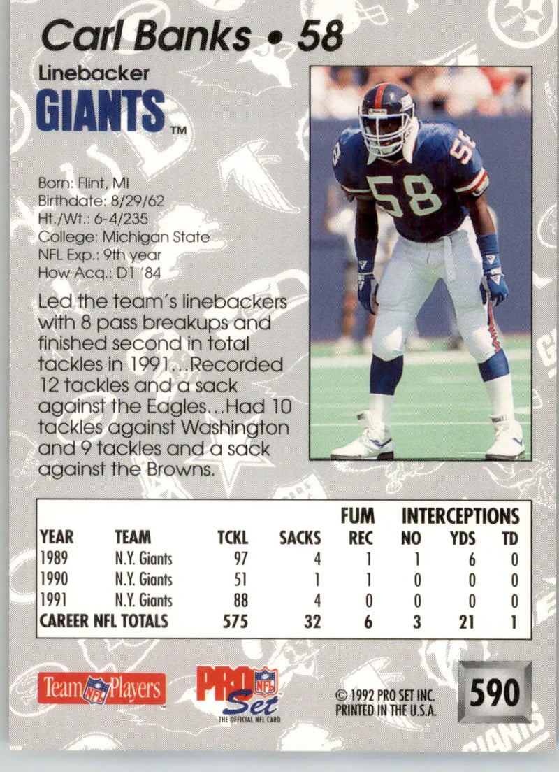 Carl Banks - 1992 Pro Set - #590 - Football - Football Card Single